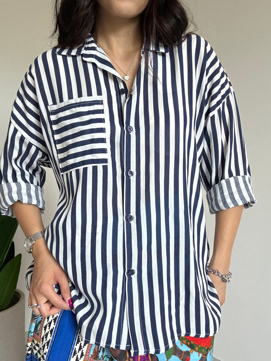 Camicia lunga viscosa blu