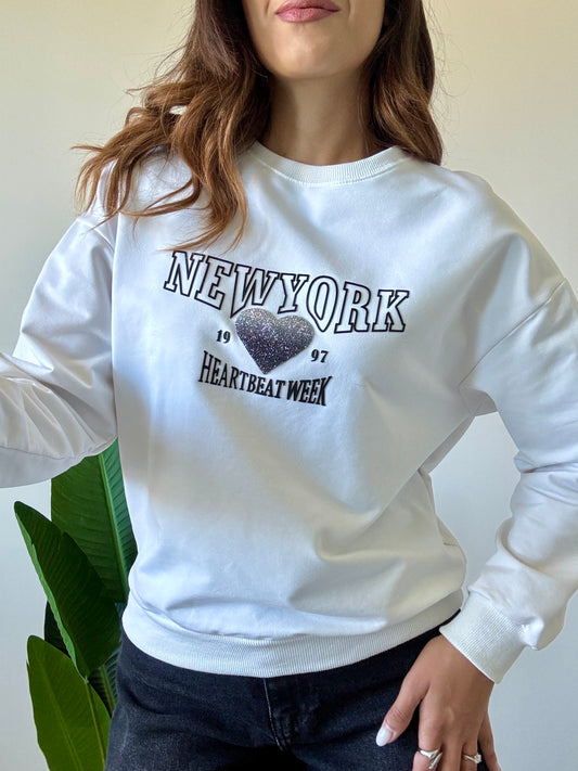 Felpa New York bianca