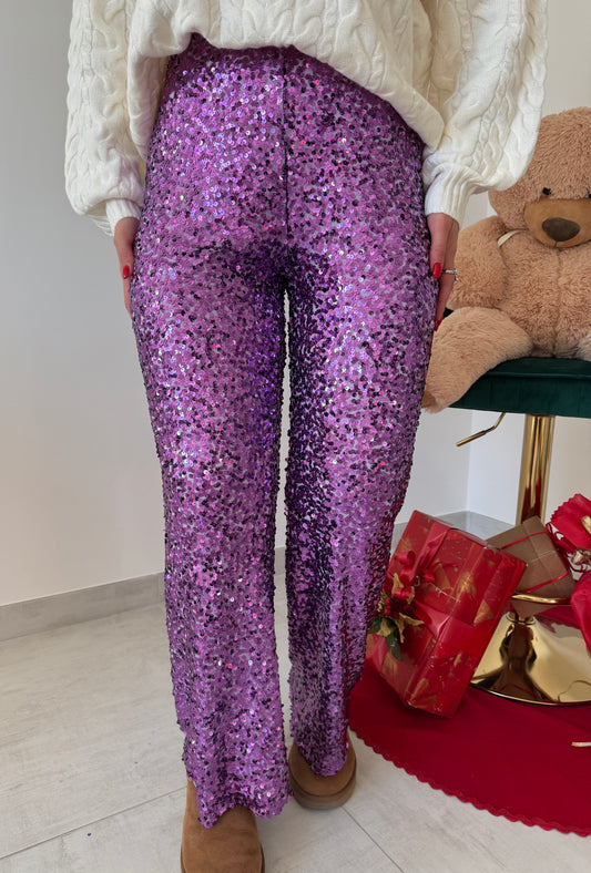 Pantalone paillettes lilla