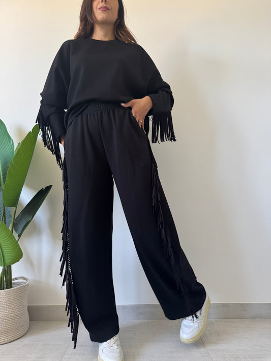 Pantalone palazzo frange Lumina nero
