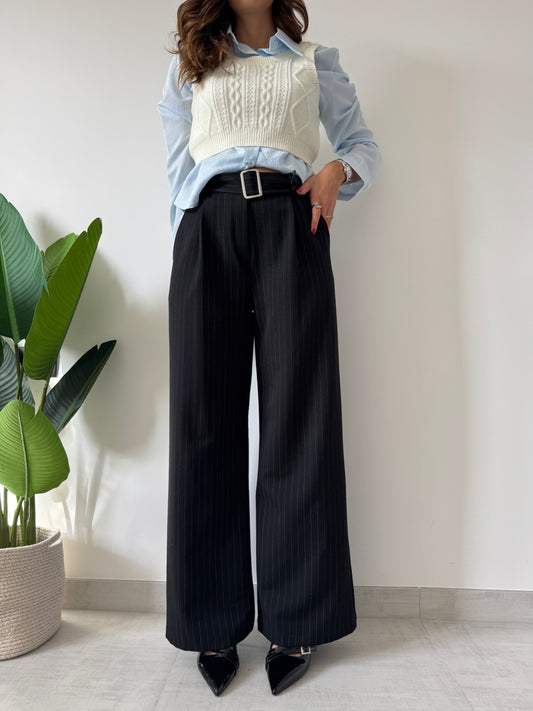 Pantalone gessato nero