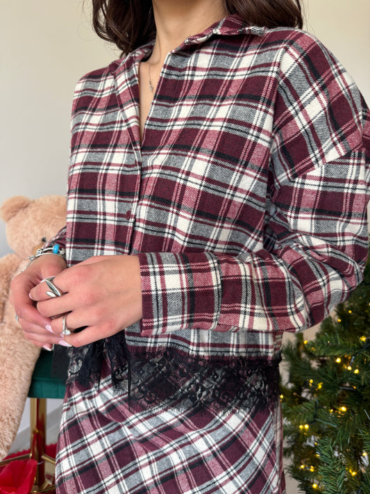 Camicia con quadretti in pizzo