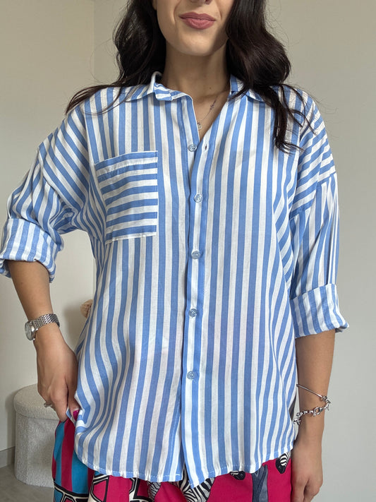 Camicia lunga viscosa celeste