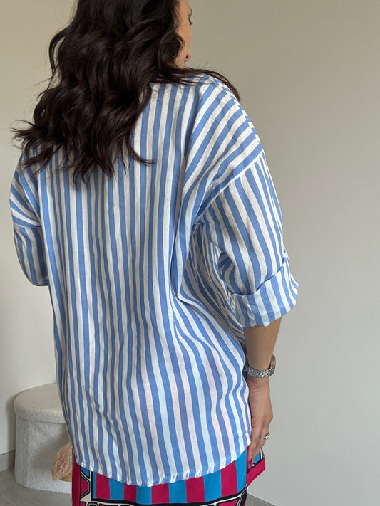 Camicia lunga viscosa celeste