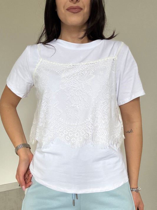 T-shirt con top pizzo