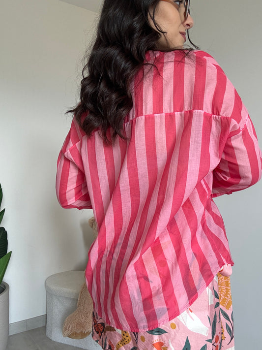 Camicia riga rosa