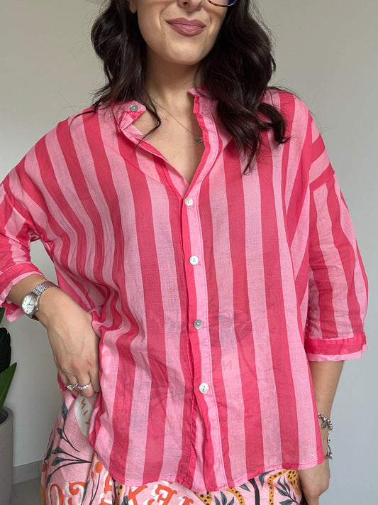 Camicia riga rosa